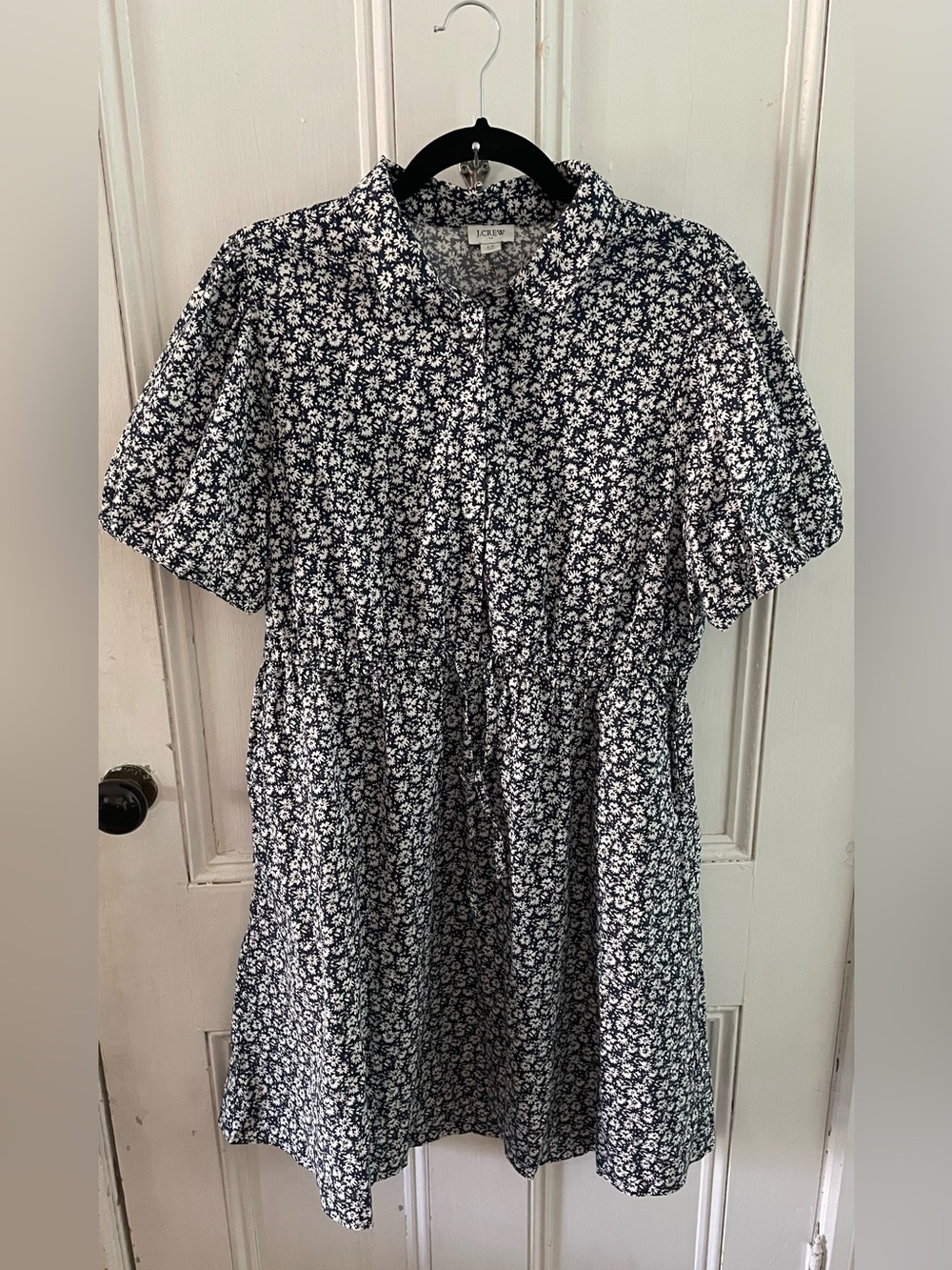 J.Crew Factory Cotton Floral Mini Dress Size 14 Navy & White Short Sleeve